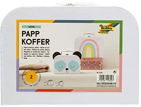folia 3310 - Pappkoffer, Koffer aus stabiler, weißer Pappe, 2 Stück in 2 verschiedenen Größen, ideal zum Bekleben, Bemalen und Verzieren