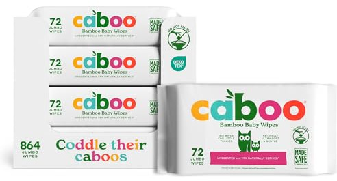 Caboo Baby Wipes, Made with Bamboo Viscose, Certified Made Safe Ingredients, Unscented Baby Wipes Good for Sensitive Skin, 72 Wipes Per Travel Pack, Bulk Total of 864 Wet Wipes