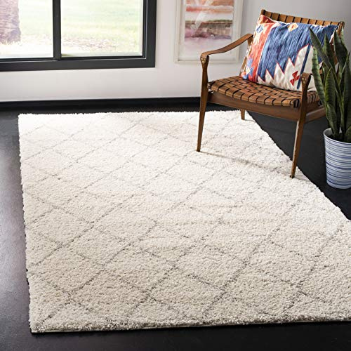 SAFAVIEH Zottelig Teppich für Wohnzimmer, Esszimmer, Schlafzimmer - Arizona Shag Collection, Kurzer Flor, Elfenbein und Beige, 155 X 229 cm