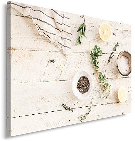 Feeby Frames, Leinwandbild, Bilder, Wand Bild, Wandbilder, Kunstdruck 40x60cm, ESSEN, GEWÜRZE, ZITRONE, RUSTIKAL