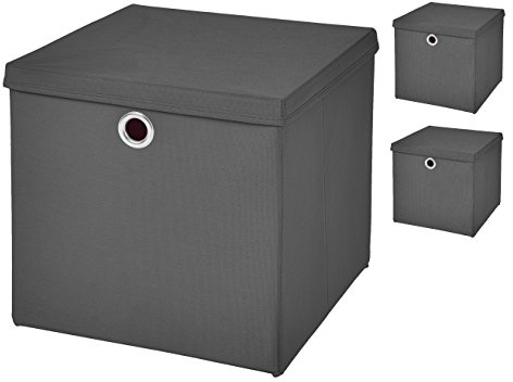 Stick&Shine 3x Aufbewahrungs Korb Dunkelgrau Faltbox 32 x 32 x 32 cm Regalkorb faltbar mit Deckel