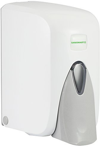 SANISMART Seifenspender Lilia Weiß | Nachfüllbar | 500 ml Fassungsvermögen | Robust & abschließbar | Für Flüssigseifen & Shampoo | ABS-Kunststoff | Wandmontage