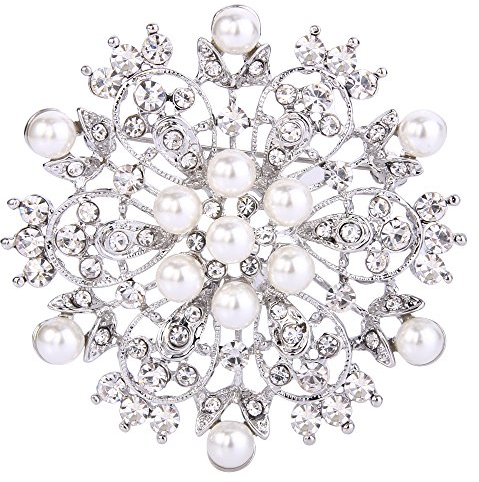 EVER FAITH Broche Forme Fleur Perle Élégant Délicat Accessoire de Vêtement Goutte d'eau Cristal Strass Bijou Cadeau