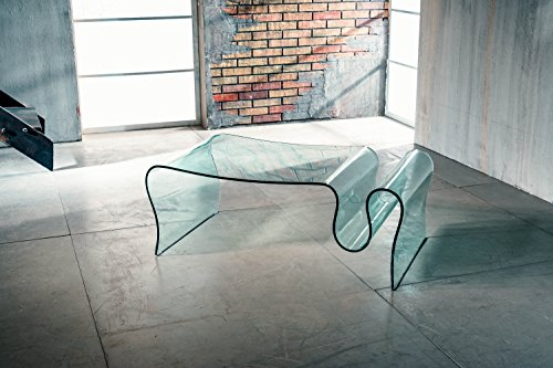 IMAGO FACTORY Sauvage | Table basse de salon - Pont en verre incurvé avec porte-revues, grande table de salon, table basse, élégante, mobilier de salon en verre, design moderne