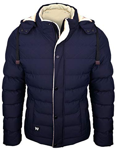 Herren Winterjacke gesteppt blau - Outdoorjacke mit Kapuze gefüttert und windfest (XS)
