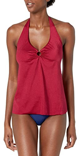 T Tahari Damen Ultra Luxe Shine Ring Front Halter Flare Tankini TOP Tankinioberteil, Cabernet, Small