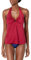 T Tahari Damen Ultra Luxe Shine Ring Front Halter Flare Tankini TOP Tankinioberteil, Cabernet, Small