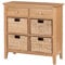 Hallowood Furniture Hereford Storage Unit with Baskets, Solid Wood Small Sideboard with 4 Wicker Baskets and 2 Drawers, Oak Console Table for Living Room, Bedroom, Hallway Furniture Shoe Storage