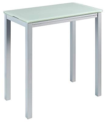 MOMMA HOME Mesa de Cocina Extensible - Modelo Londres Alta - Color Blanco/Plata - Material Cristal Templado/Metal - Medidas 95 x 55/95 x 95 cm