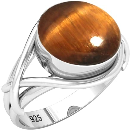 Jeweloporium Braun Echt Tigerauge 925 Silber Ringe für Damen mit Stein viktorianisch Silber Ringe Größe 68(21.6) Freundschaftstag Geschenk Handgefertigt Schmuck