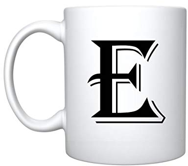 iTRONiK Alphabet Mug Letter Mugs Initial Coffee Cup Birthday Fathers Day Mothers Day Gift (E)