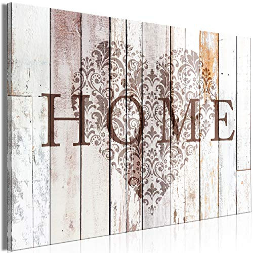 decomonkey Bilder Home 90x60 cm 1 Teilig Leinwandbilder Bild auf Leinwand Vlies Wandbild Kunstdruck Wanddeko Wand Wohnzimmer Wanddekoration Deko Herz Holz Ornament