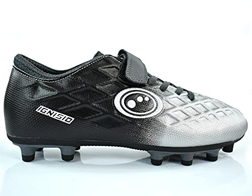 Optimum Junior Ignisio Football Boots - Flat Moulded Stud Outsole, Easy Fastening Astro Trainers - PU Leather, Flexible & Comfortable Fit Football Boots - Black/Silver, Size 3