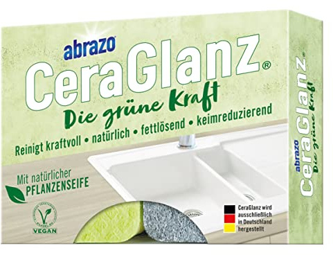 abrazo CeraGlanz Die grüne Kraft - 2 nachhaltige Spülschwämme mit Veganer Pflanzenseife, ökologischer Spülschwamm, Küchenschwamm, Reinigungsschwamm