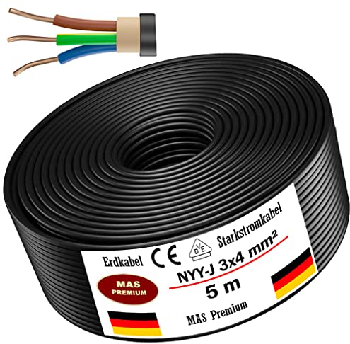 Cavo elettrico da posa da 5, 10, 15, 20, 25, 30, 35, 40, 50, 60, 70, 75, 80 o 100 m, NYY-J 3 x 4 mm², anello per posa all'aperto, da terra (5 m)