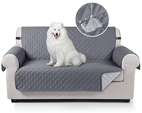 TAOCOCO Sofa Covers 100% Waterproof Sofa Slipcovers 2 Seater,Non Slip Cover for Kids/Dogs/Pets,Washable Sofa Protector with Elastic Strap (Dark Grey)