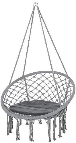 Outsunny Silla Colgante Redondo de Ø60 cm Silla Hamaca Columpio con Cojín y Cuerda de Algodón para Interior y Exterior 80x80x42 cm Gris