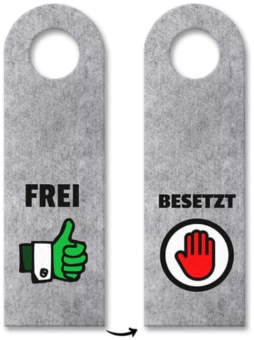 Frei und Besetzt Türhänger 3er Set in Grau mit grünen und roten Symbolen für die Toilettentür oder das WG-Badezimmer Besetzt Türschild aus Filz Frei Türanhänger