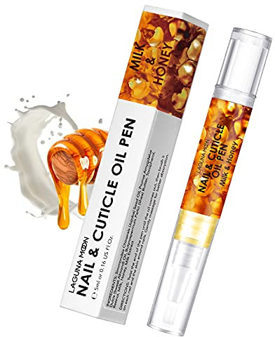 Lagunamoon Cuticle Oil Pen for Nail Care, 5ml Nail Oil Pen with Natural Ingredients to Moisturize and Nourish Dry Nails and Cuticles, Cuticle Oil to Prevent Nail Cracking and Hangnails, Milk & Honey