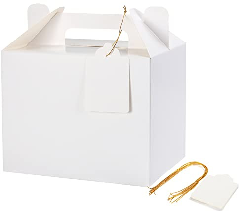 12 Pack White Treat Boxes, Party Favor Boxes Gable Boxes Gift Boxes for Kids' Birthday Party, Wedding, Baby Shower, with Tag 7 x 5.5 x 5.5 Inches