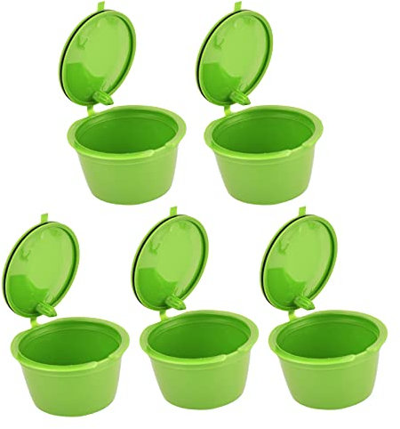 Cápsulas De Café, 5 Filtros De Café Reutilizables, Tazas De Cápsulas Recargables Con Cuchara Medidora, Aptas Para Modelos Dolce Gusto Melody Genio Mini Me(Pasto verde)