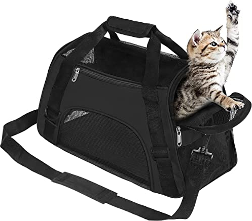 Optizium Hundetransportbox - Schwarz - L - 52 x 24.5 x 33 cm - Hundebox Hundetasche Katzenbox Autotransportbox Soft-Sided Airline-geprüft faltbar