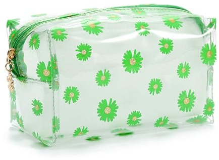 Elionless Clear Pencil Case, Plastic Large Transparent Pencil Case Zipper Pen Pencil Bag Pouch Travel Cosmetic Makeup Bag School Supplies for Teenage Girls Boys Women (Daisy Green)