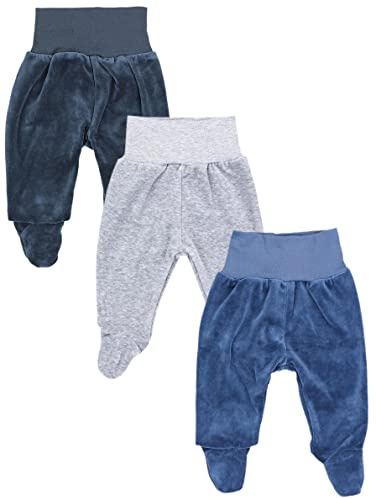TupTam Pumphose Baby Jungen 3er Pack – Weiche Baby Hosen Jungen mit Fuß aus Nicki Baumwoll-Mix, Farbe: Graphit/Melange Grau/Jeans, Größe: 56