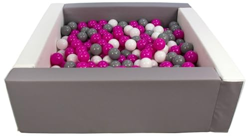 Velinda Bällebad Bällepool Bällebecken Spielbecken Kinderpool quadratisch 300 Bälle (Farbe des Pools/der Bälle: weiß, grau/weiß, pink, grau)