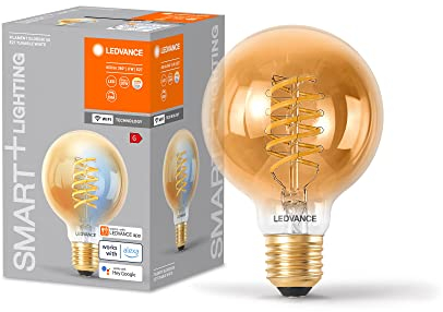 LEDVANCE SMART+ WIFI LED-Lampe, Gold-Tönung, 8W, 650lm, Kugel-Form mit 80mm Durchmesser & E27-Sockel, regulierbares Weißlicht (2200-5000K), dimmbar, App- oder Sprachsteuerung, gute Lebensdauer