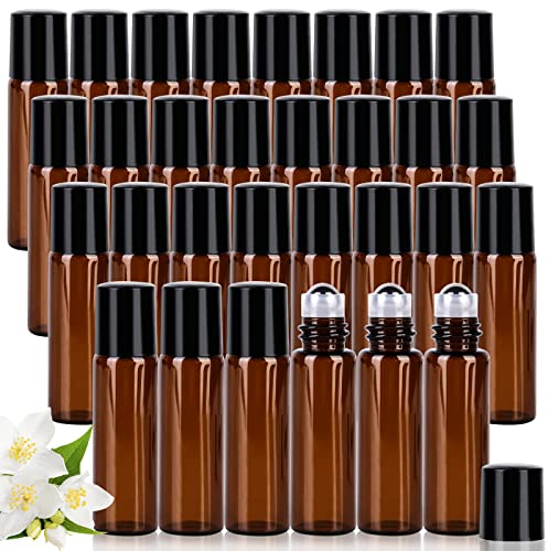 30 Pcs Ätherische Öle Roller Flaschen, Roll On Glasflaschen Ätherisches Öl Braune Roll On Flasche Leer Roll-on Klein Edelstahl-roller Ball Flaschen Leere Glas FÜr Aromatherapie Gemische ParfÜm Massage