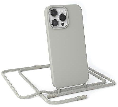 EAZY CASE - Handykette Silikon Premium kompatibel mit iPhone 14 Pro Max Handyhülle mit Umhängeband, Handykordel mit Schutzhülle, Silikonhülle, Hülle mit Band, Kette für Smartphone, Taupe