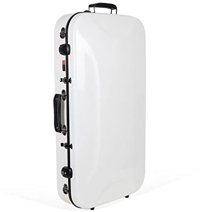 Crossrock Funda doble rectangular de fibra de vidrio para mandolina y violín 4/4, acabado blanco lechoso, bloqueo TSA, forro de felpa, mochila de transporte, estuche de doble instrumento, blanco leche