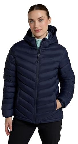 Mountain Warehouse Seasons Womens Padded Jacket - Water Resistant Coat, Puffer Jacket, Front Pockets, Adjustable Elastic Cuffs & Hood - For Autumn, Winter, Outdoors Dark Blue Women's Size 12