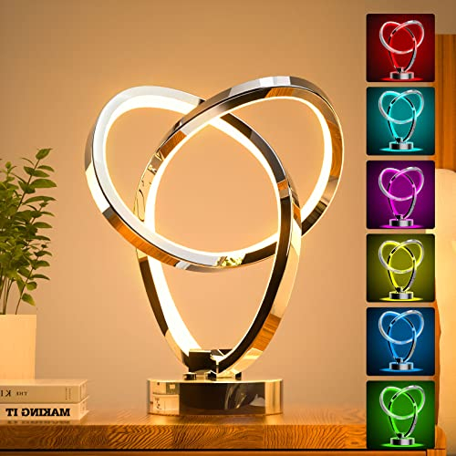 airnasa LED Nachttischlampe Touch Dimmbar, Tischleuchte mit RGB 7 Farben, 3 Helligkeitsstufen und Berührungssteuerung, Tischlampe für Schlafzimmer, Wohnzimmer, Heimdeko, Atmosphäre, Geschenk(Silber A)