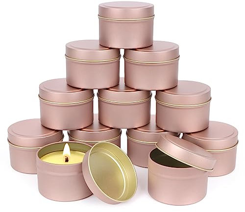 12er Kerzen Vasen 120ml Kerzenbehälter für die Kerzenherstellung Wiederverwendbare Runde Kerzengläser Metalldosen, Kerzengläser zur Kerzenherstellung oder Kerzenherstellung, Kosmetikdose -Roségold