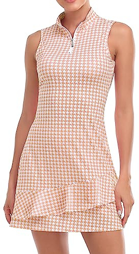 Viracy Women's Tennis Dress, Sleeveless, with Shorts and Pockets, Ruffles, Zipper, Mock Neck, Golf Outfits, L