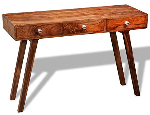 Homgoday Table console avec 3 tiroirs 76 cm en bois massif de Sheesham, banc de jardin, banc de balcon, terrasse et jardin