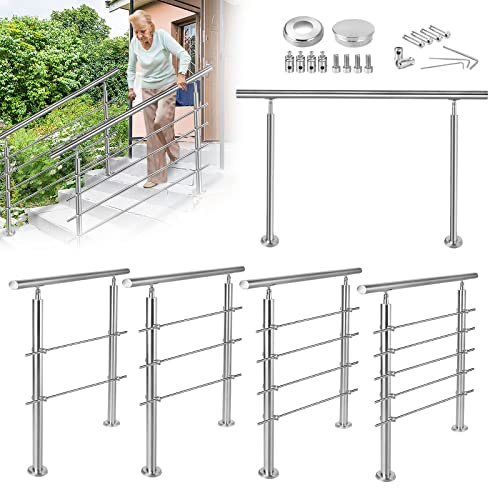 YRHome Rampe d'escalier en acier inoxydable, main courante pour escaliers, parapet pour intérieur et extérieur, escalier, balcon, parapet, entrée de maison, jardin (180 cm, 5 barres transversales)