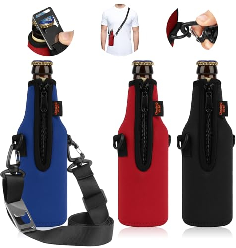 Desing Wish 3 Pièces 12oz 330ml Refroidisseur de Boissons Bières Manchon Refroidisseur de Bouteille de Vin Isolant Néoprène Glaciere Bouteille Can Sleeve avec Bandoulière Amovible et Décapsuleur