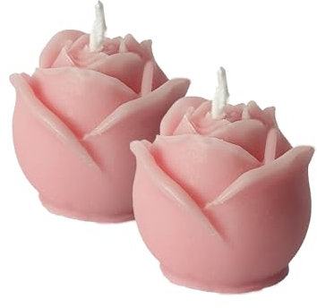 your castle Rosenkerze 2er Dekokerze Standkerze Rosenknospe Rosenblüte handhemacht in Rosa in Geschenkbox, ca. 3x3,5 cm