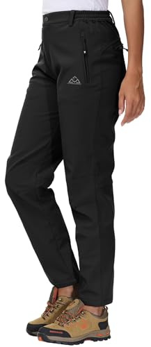 YSENTO Womens Waterproof Walking Fleece Lined Trousers Winter Thermal Softshell Ski Hiking Outdoor Trousers(Black,L)