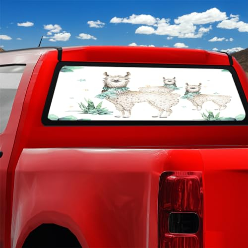 Abstrakte Alpaka-Auto-Heckscheiben-Aufkleber für Heckscheibe, LKW, Aquarell, Cartoon, niedlich, Wüste, Alpaka, Kaktus, wasserdicht, Pickup, LKW, SUV, Heckscheiben-Aufkleber, 168 x 58 cm (B x L)