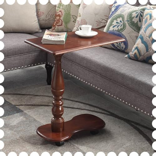 KADEUX Tavolino A Forma Di C, Tavolo Laterale Mobile Vintage Con Ruote, Tavolino Da Divano In Legno Per Soggiorno, Camera Da Letto, Ufficio -Ciliegia