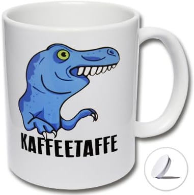 Lustige Tasse mit Dinosaurier KAFFEETAFFE Kaffeetasse inkl. Tassendeckel, Spruchtasse mit T-Rex (B: Weiße Tasse inkl weißem Tassendeckel)