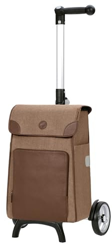 ANDERSEN Einkaufstrolley - Shopper Fun Elik braun | mit ergonischem 3-Wege-Griff, klappbar, aus Alu, bis 40 kg - Tasche sehr kompakt, mit Leder, Reflektoren, 38 L