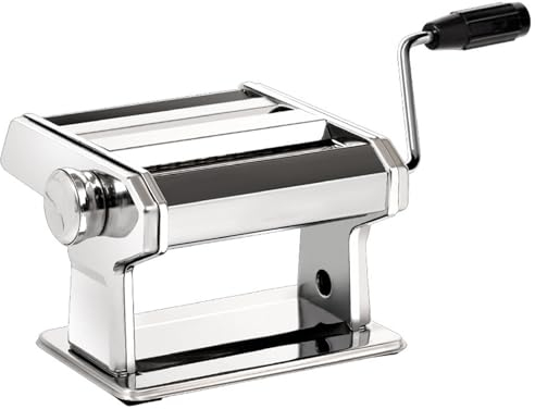 Pasta Maker Machine - Heavy Duty Steel Construction w Easy Lock Dial and Wood Grip Handle- Model 150 Made in Italy