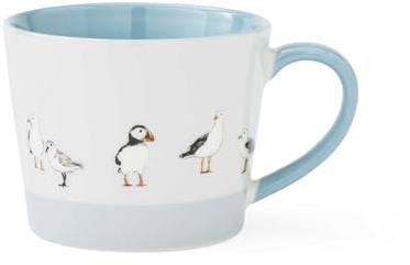 Cooksmart British Designed Conical Coffee Mug | Ceramic Coffee Mugs for Home or Work | Large Mugs for Hot Drinks | Tea and Coffee Cups - Coastal Birds