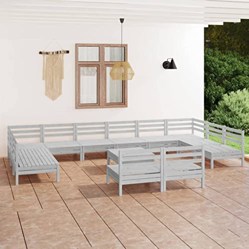 KTHLBRH Outdoor Lounge Garten möbel draußen Balkon Tisch und stühle 13-TLG. Garten-Lounge-Set Weiß Massivholz Kiefer
