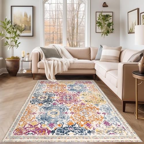 Enyhom Großer Flauschigen Teppich, 120 x 180 cm Moderner Robuste Kurzflor Fußmatten, Waschbar Hochwertiger Wohnzimmerteppich, Anti-Rutsch Schlafzimmer Bettvorleger für Küche Esszimmer Deko, Bunte